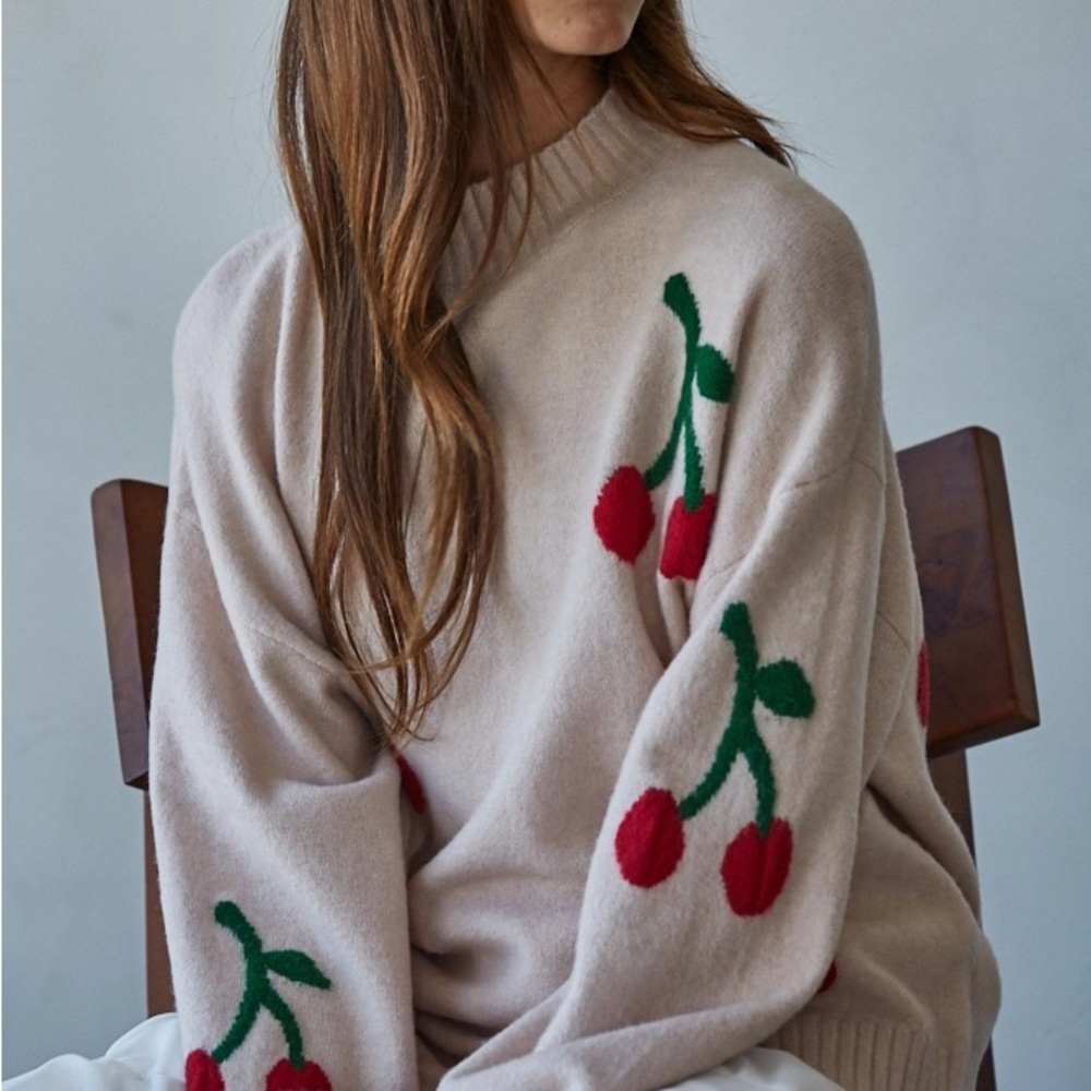 By Together Beige Sweater with Cherry Design